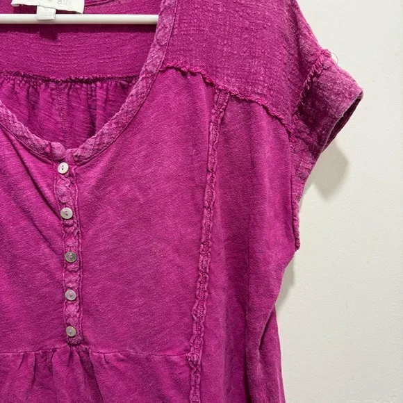 Anthropologie Eri Ali Julie Short Sleeve Henley Tunic Top Size S In Fucshia - Picture 4 of 8
